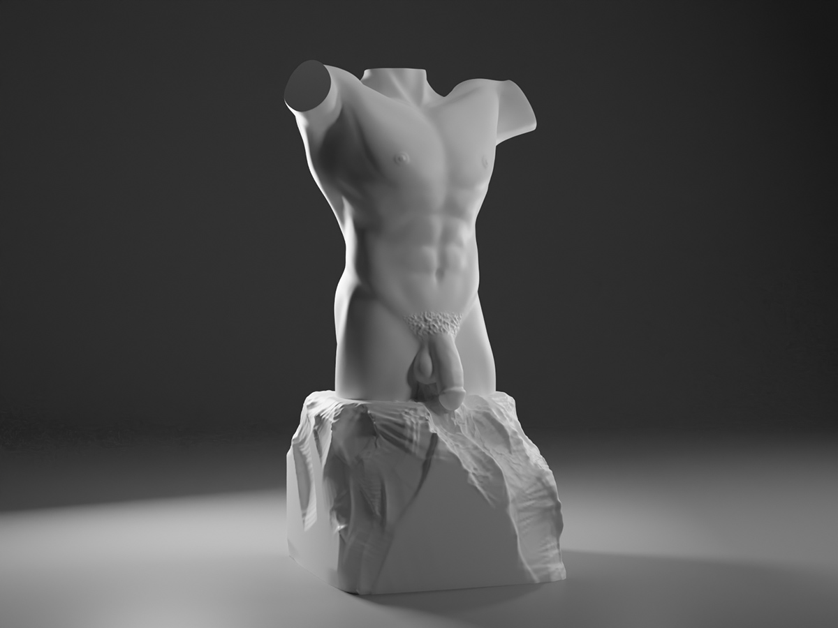 Nude Male Torso Sculpture. Erotic Art. Unique author's work.
